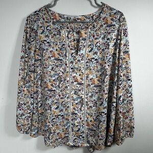 Collective Concepts Floral Paisley Embroidered Blouse 3/4 Length Sleeves Size L